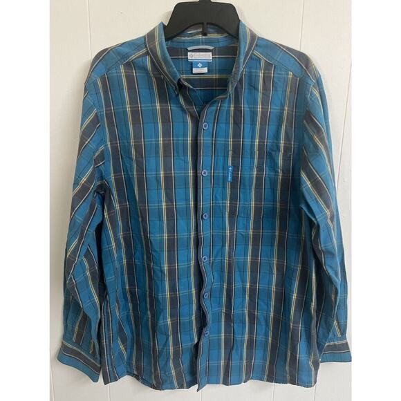 Columbia Shirt Men L Large Blue Button Down Long Sleeve Multi-Color Dress Casual - Picture 1 of 5